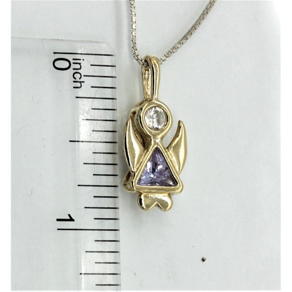 925 STERLING GOLD VERMEIL ANGEL gemstone pendant/necklace 18" 3.3 grams - Picture 6 of 7